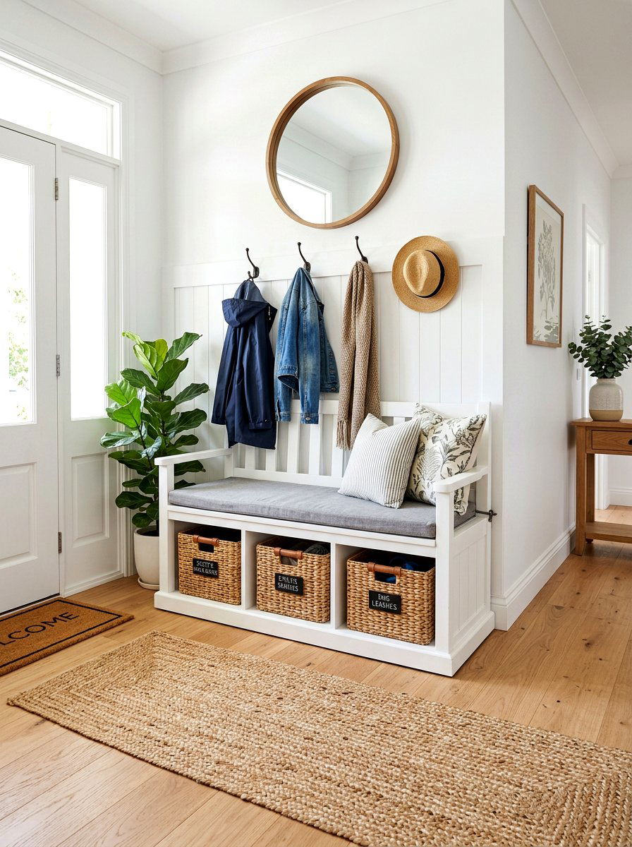 Foyer Bench With Baskets - 30 foyer bench seating ideas