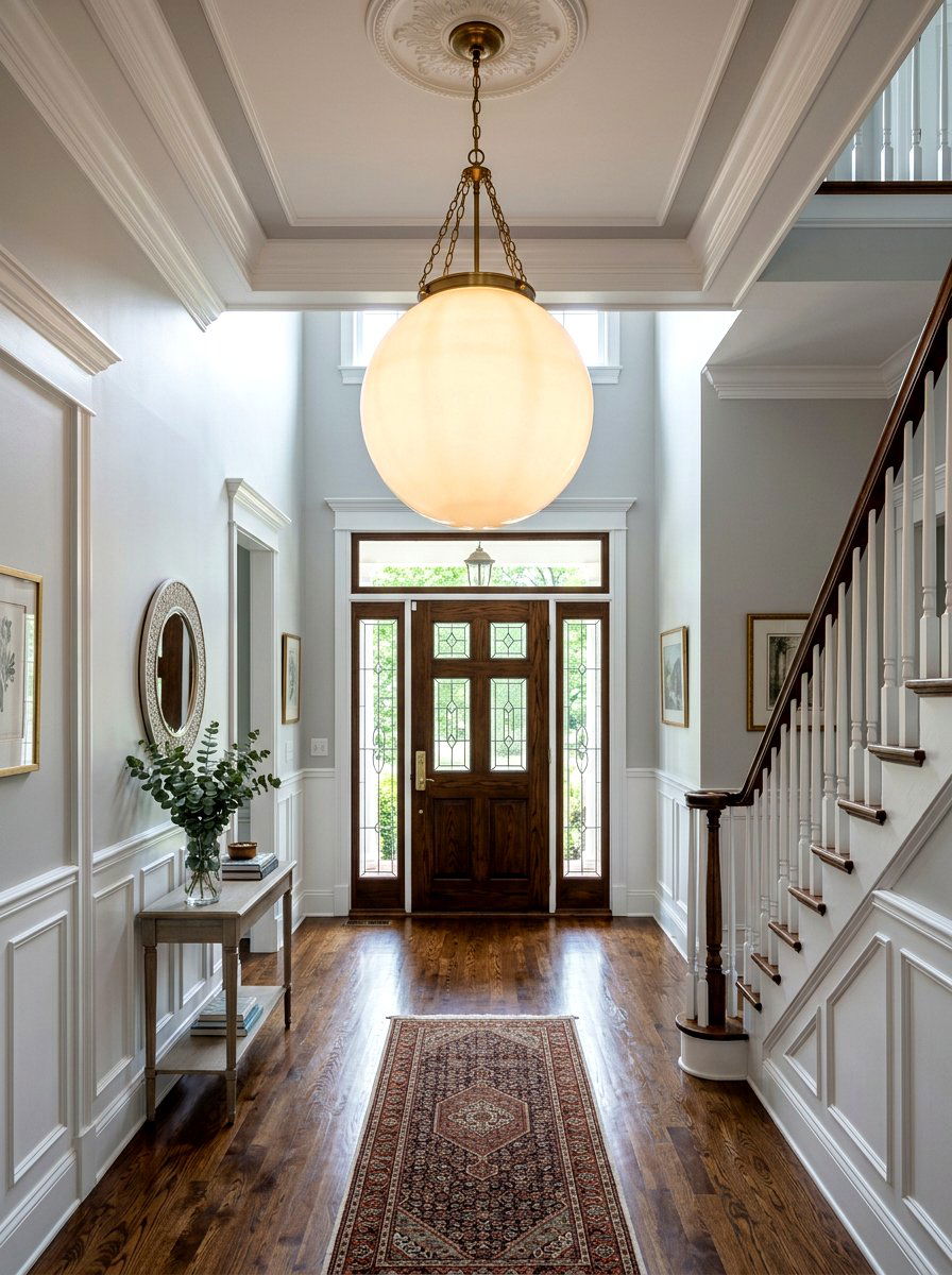 Foyer oversized milk glass pendant - 30 globe pendant ideas