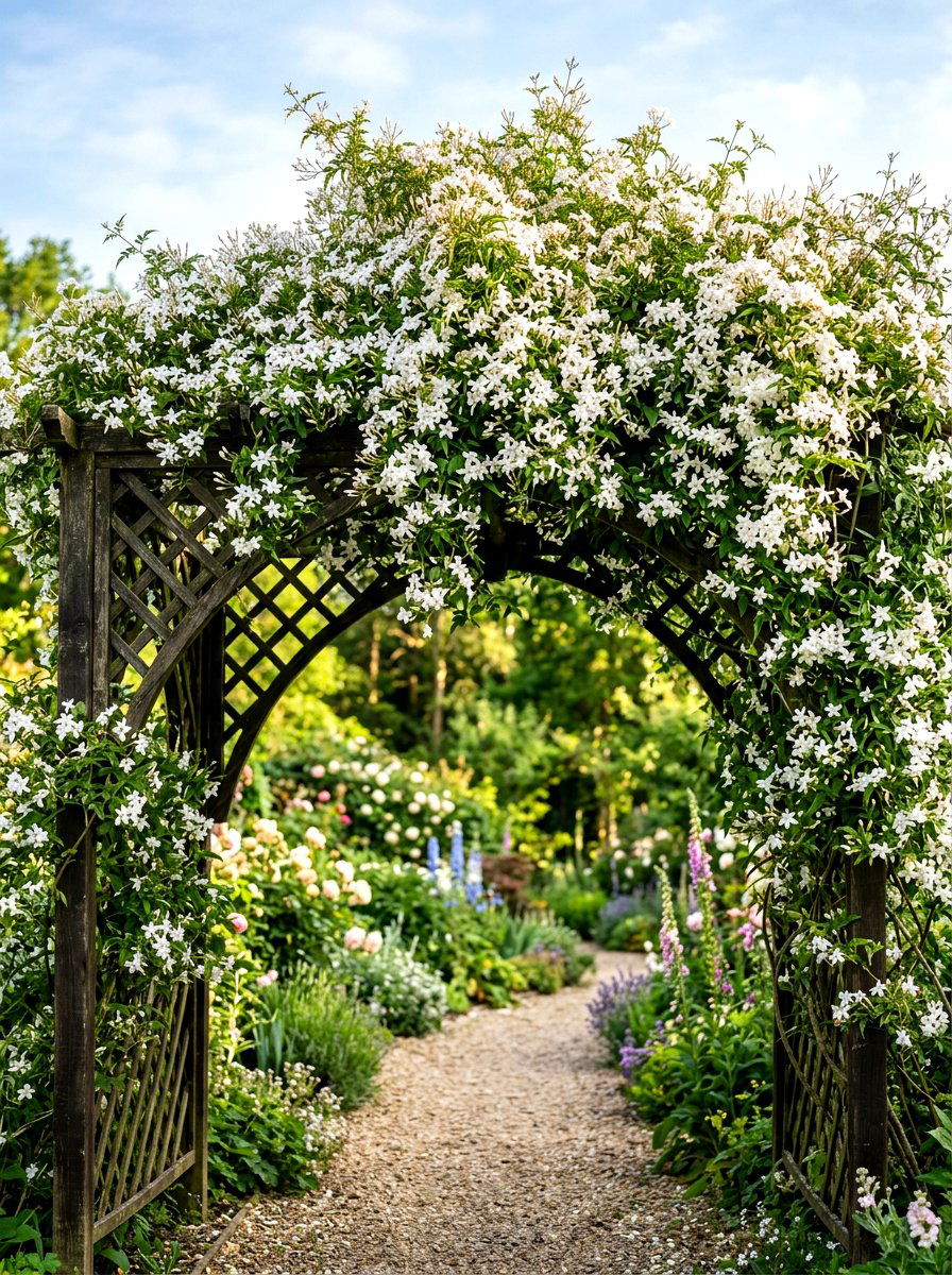 Fragrant Jasmine Trellis - 30 sensory backyard garden ideas