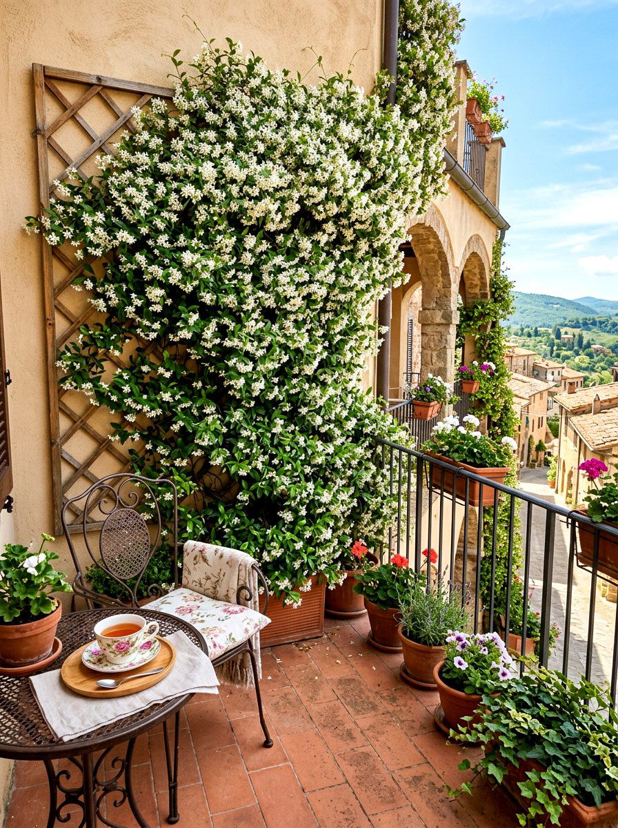 Fragrant Jasmine Trellis - 30 condo balcony garden ideas