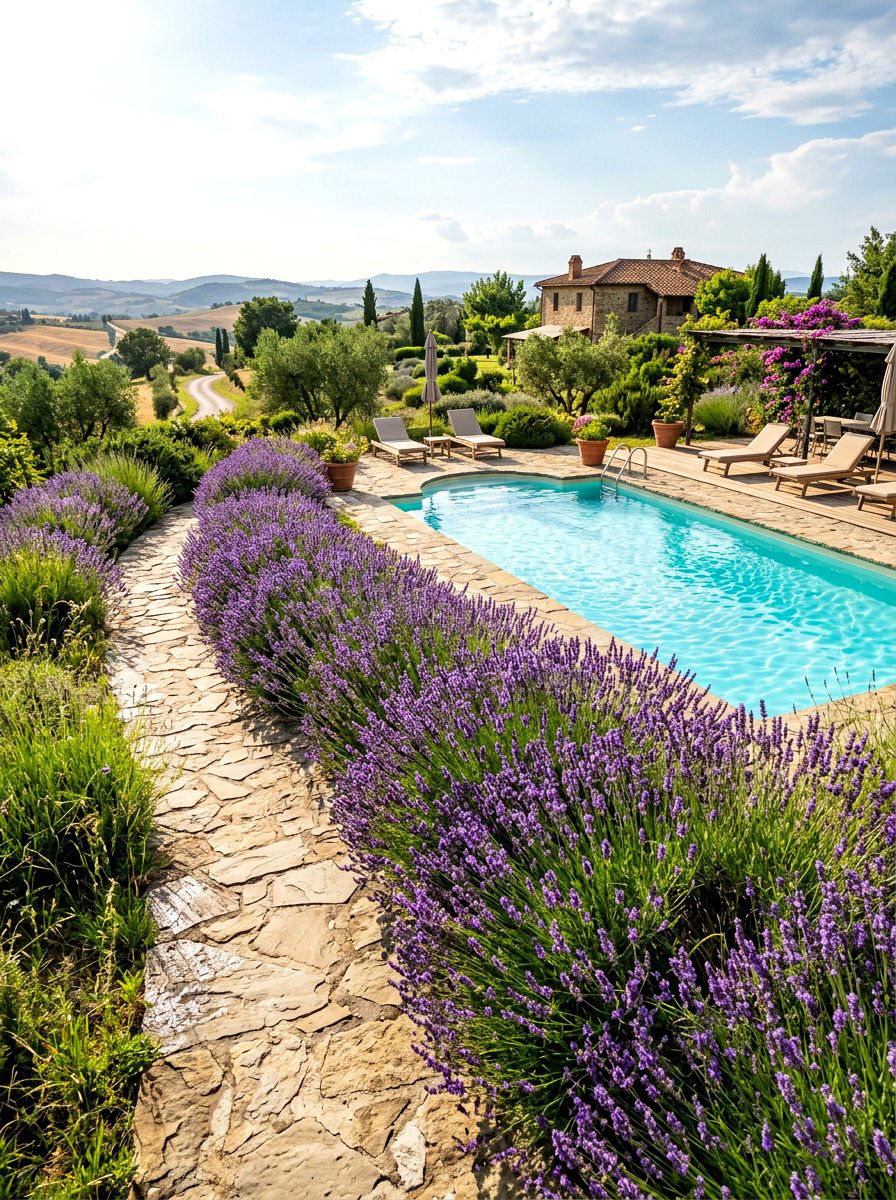 Fragrant Lavender Border - 30 pool landscaping ideas