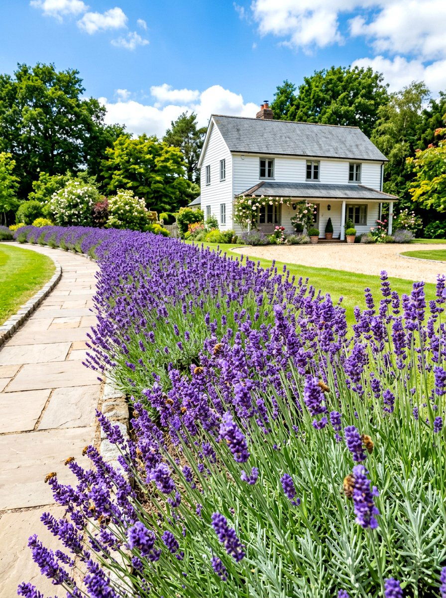 Fragrant Lavender Garden Border - 30 corner lot landscaping ideas