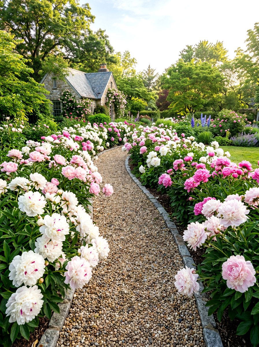 Fragrant Peony Garden Path - 30 peony border ideas