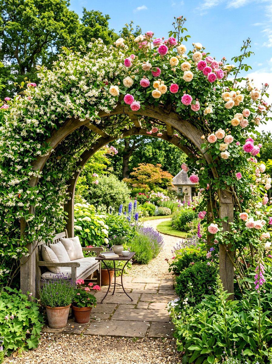Fragrant Rose Jasmine Arch - 30 cottage rose arbor ideas