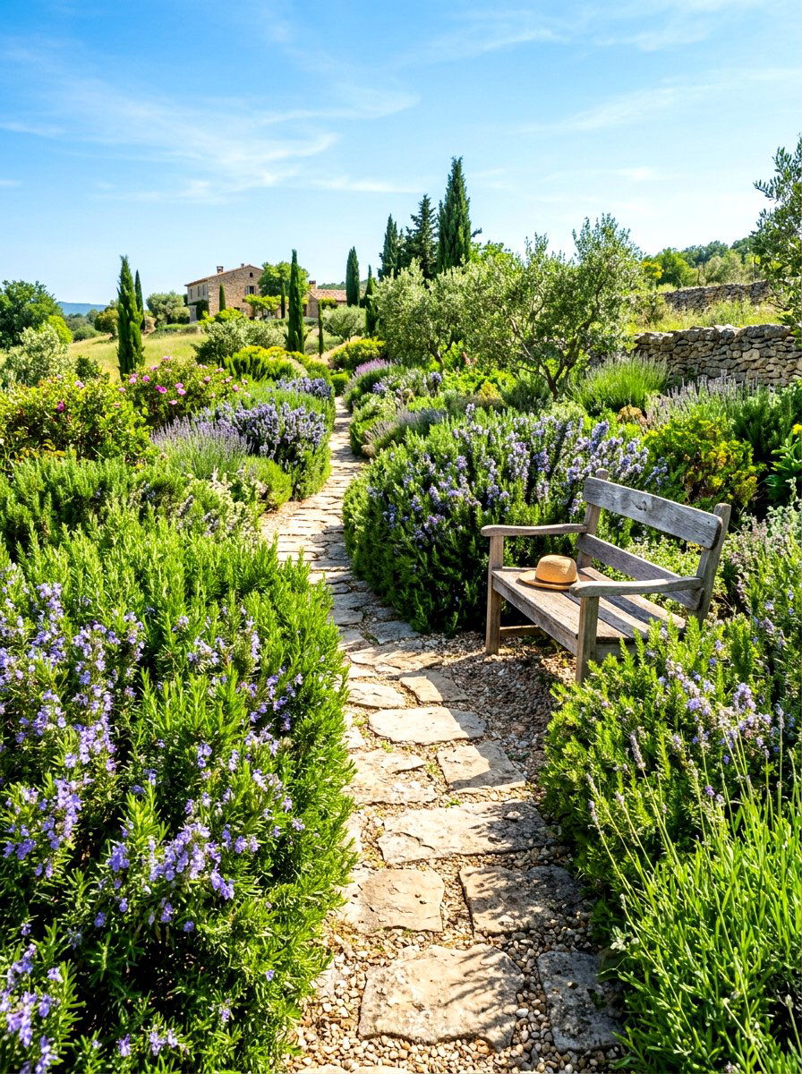 Fragrant Rosemary Garden Path - 30 Tuscan revival patio ideas