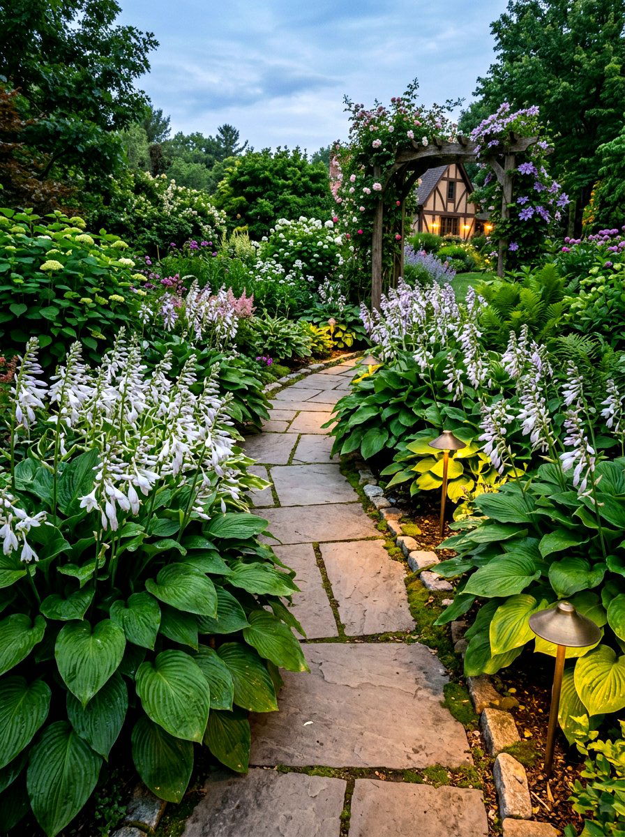 Fragrant hosta walkway - 30 hosta border ideas