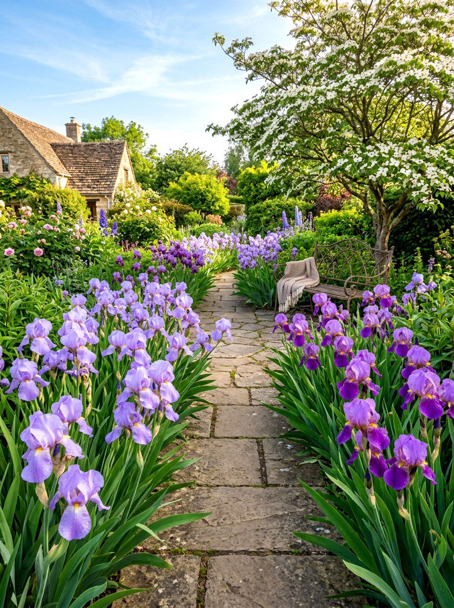 Fragrant iris walkway - 30 iris garden ideas