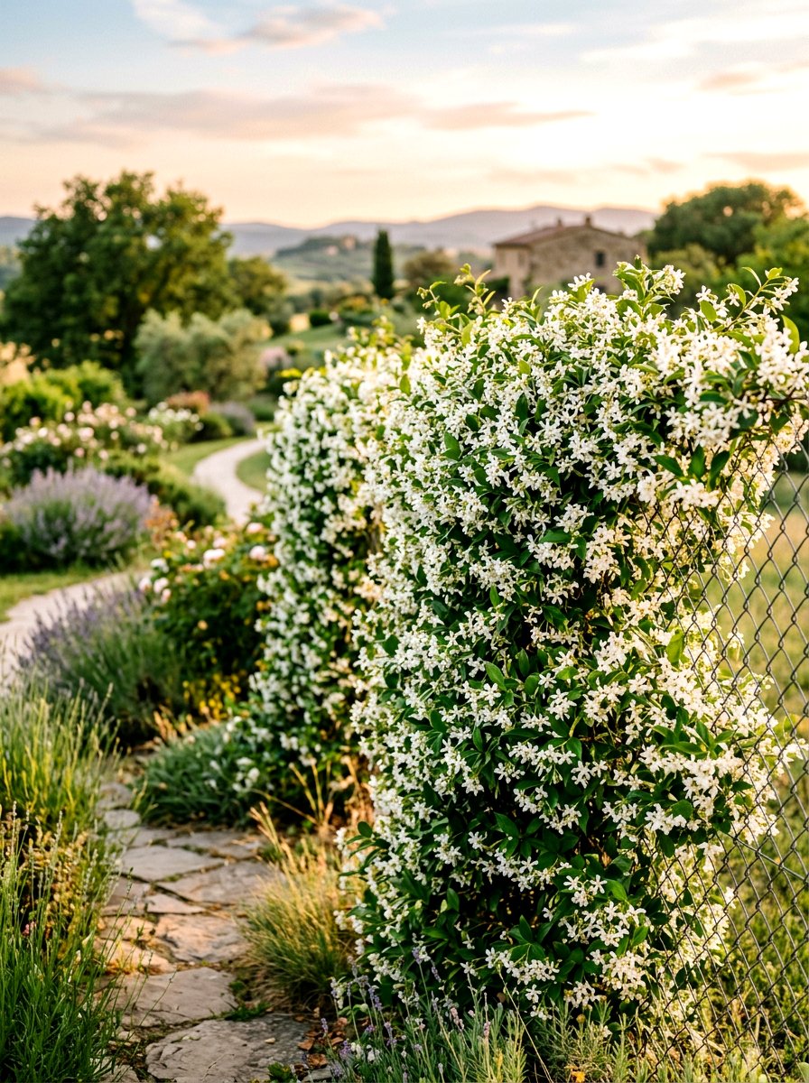 Fragrant jasmine vine border - 30 border planting ideas along fence