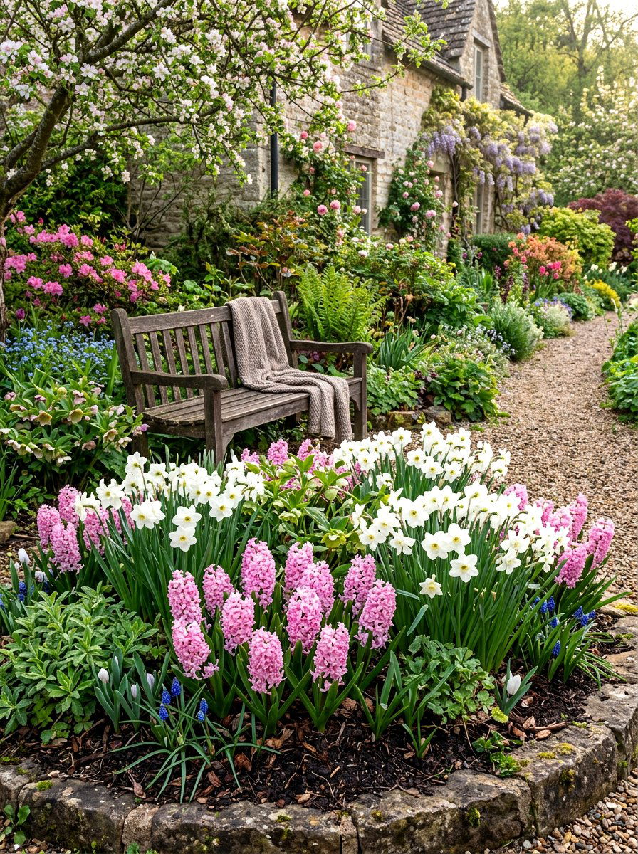 Fragrant spring bulb arrangement - 30 bulb layer planting ideas