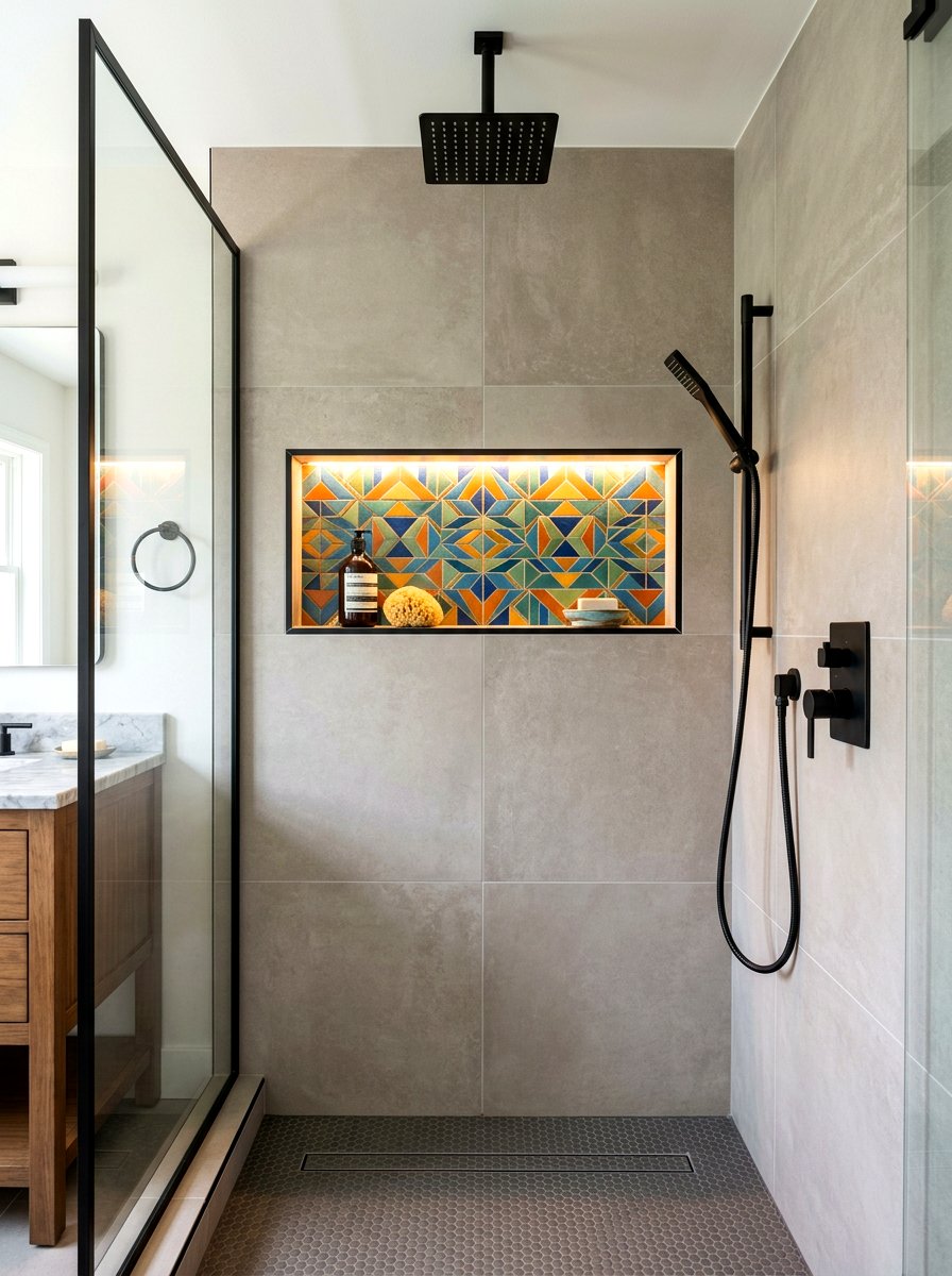 Framed Accent Tile Niche - 30 shower tile pattern ideas