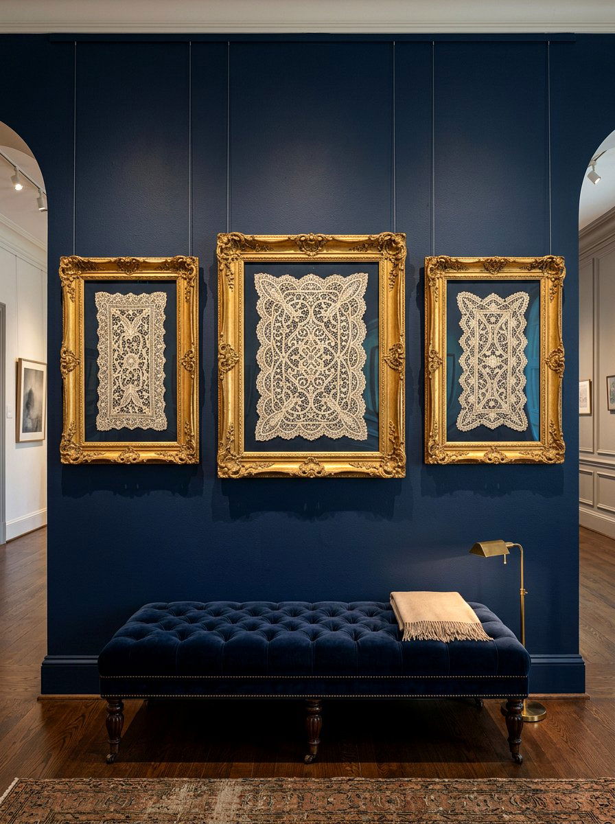 Framed Antique Lace Art - 30 lace bedroom decor ideas