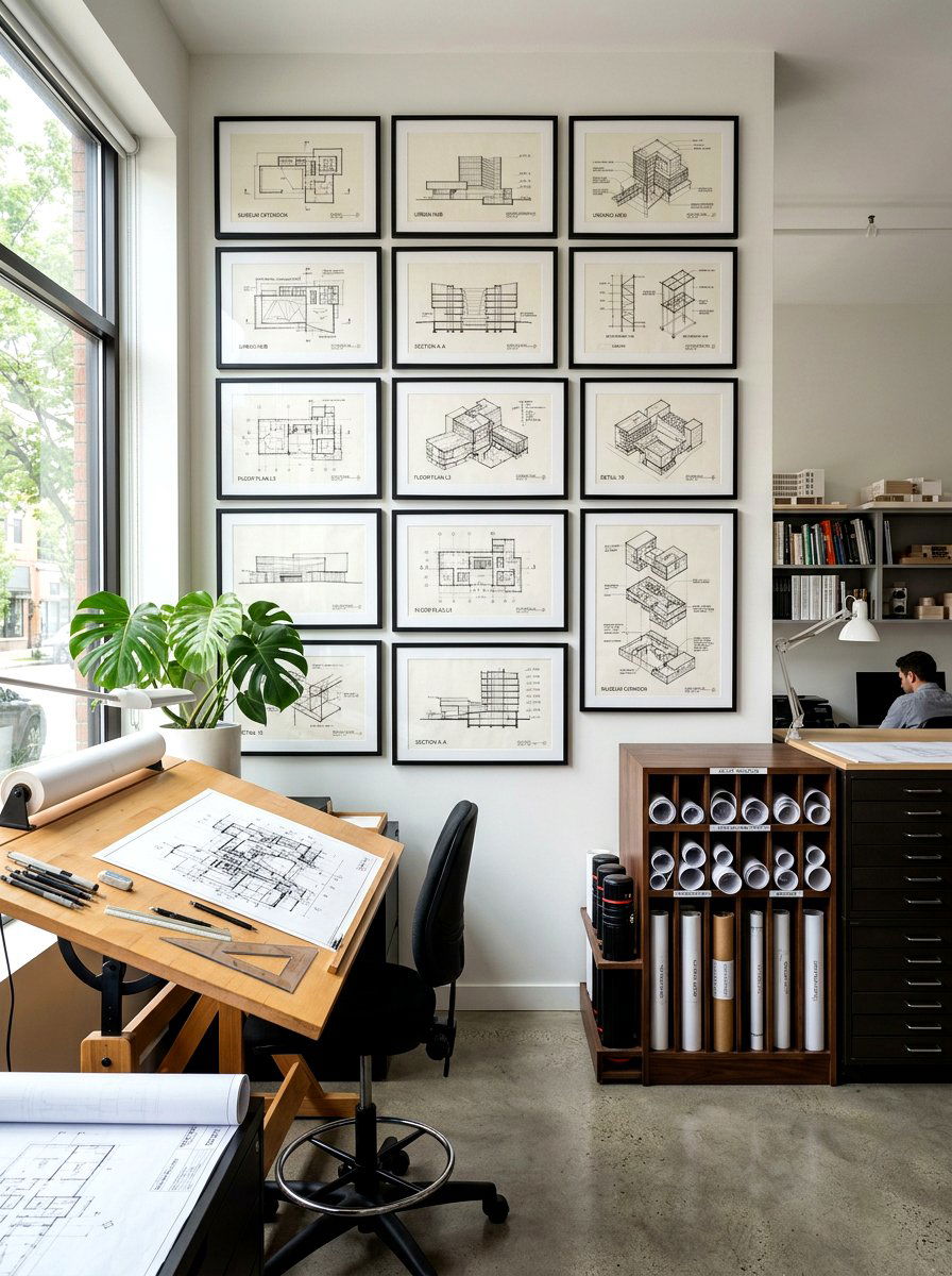 Framed Architectural Sketches - 30 art wall office ideas