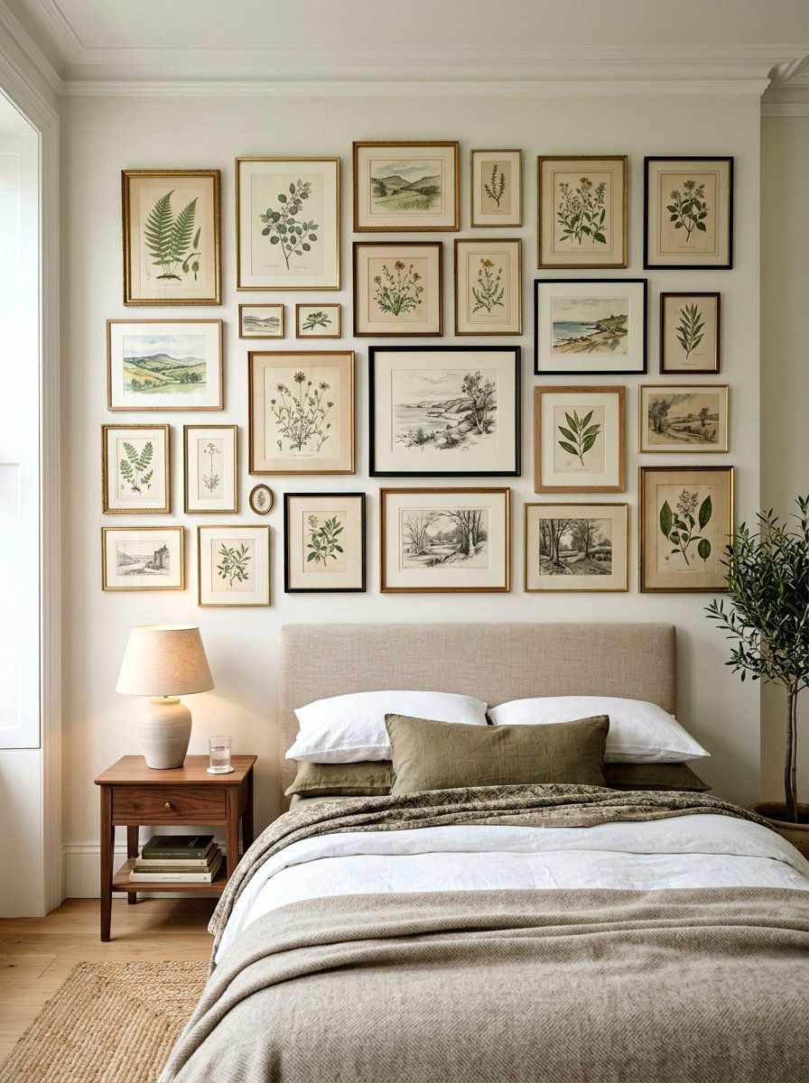 Framed Art Gallery Wall - 30 Nancy Meyers bedroom ideas