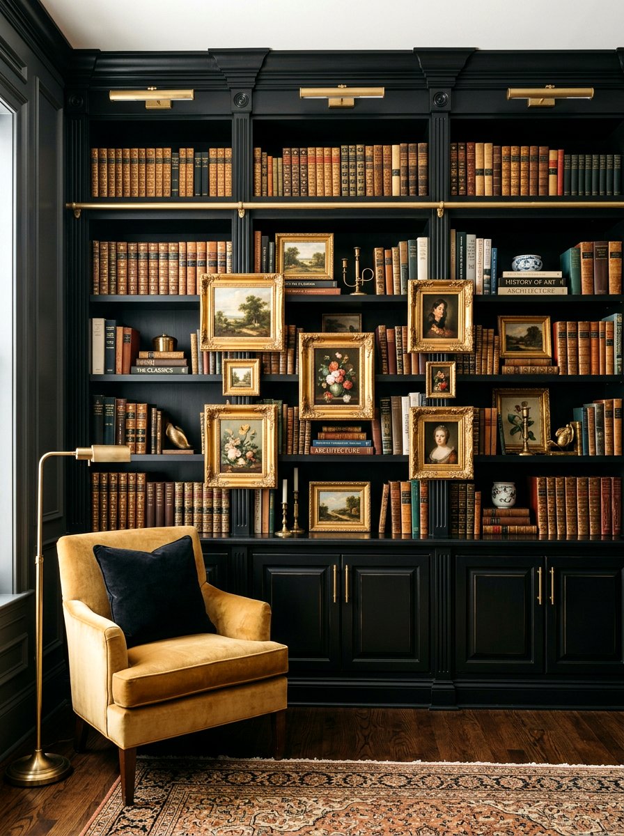 Framed Artwork Shelf Layering - 30 organizing a bookshelf ideas