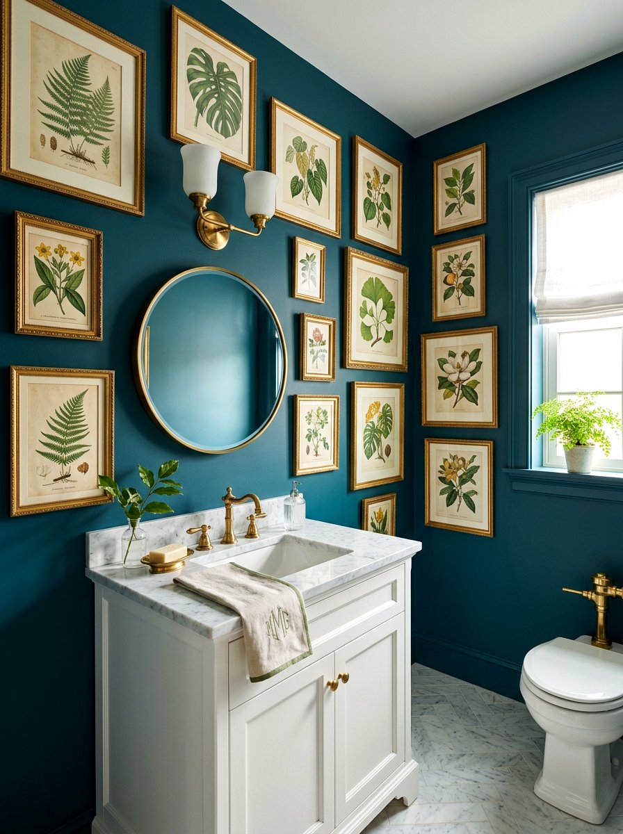 Framed Botanical Art - 30 deep teal powder room ideas