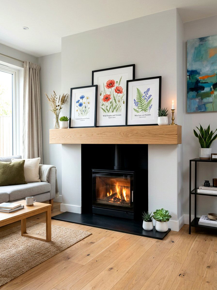 Framed Botanical Print Mantel - 30 spring mantel styling ideas