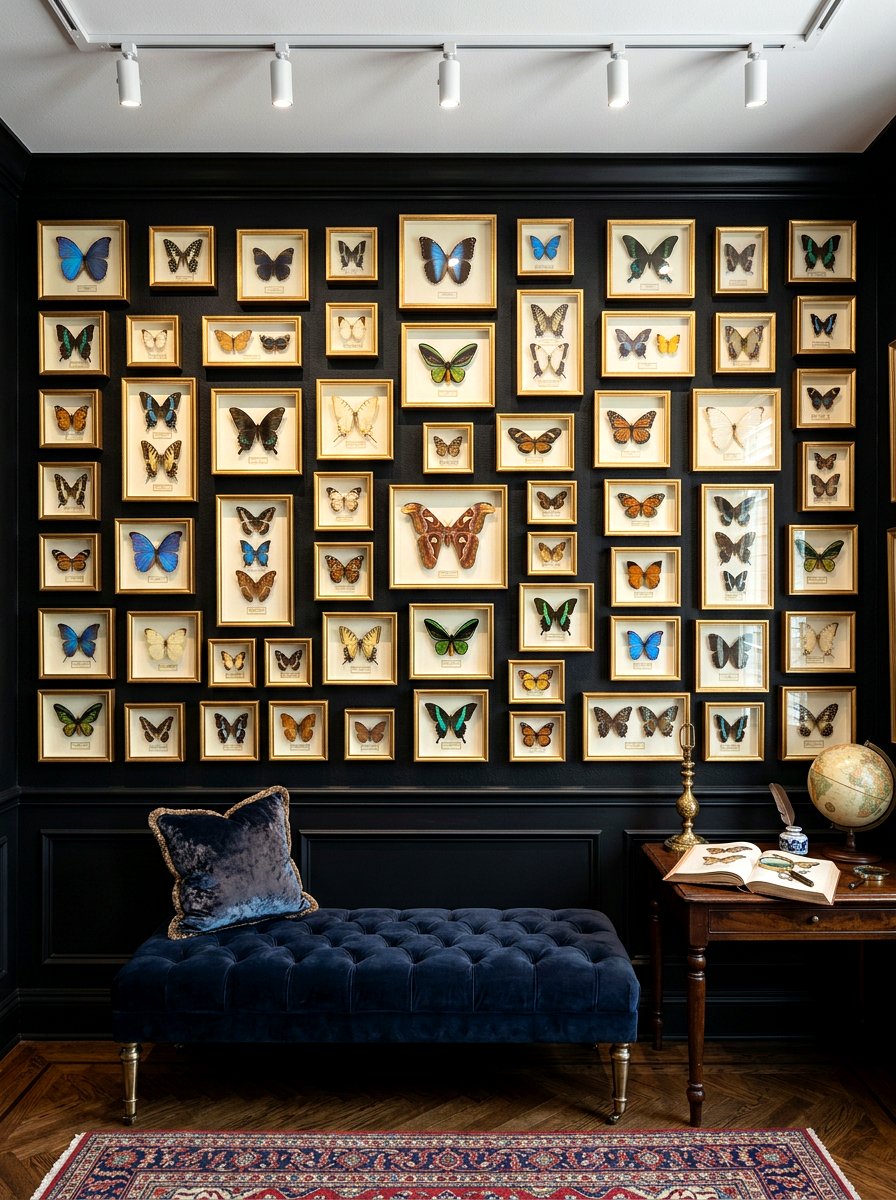Framed Butterfly Gallery Wall - 30 dark romantic Halloween home ideas
