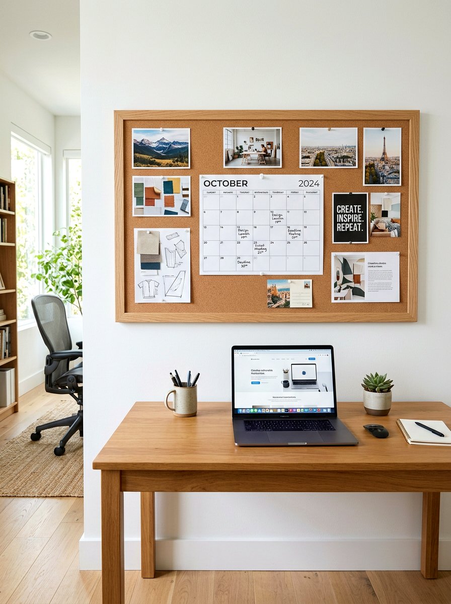 Framed Cork Board - 30 calming home office ideas