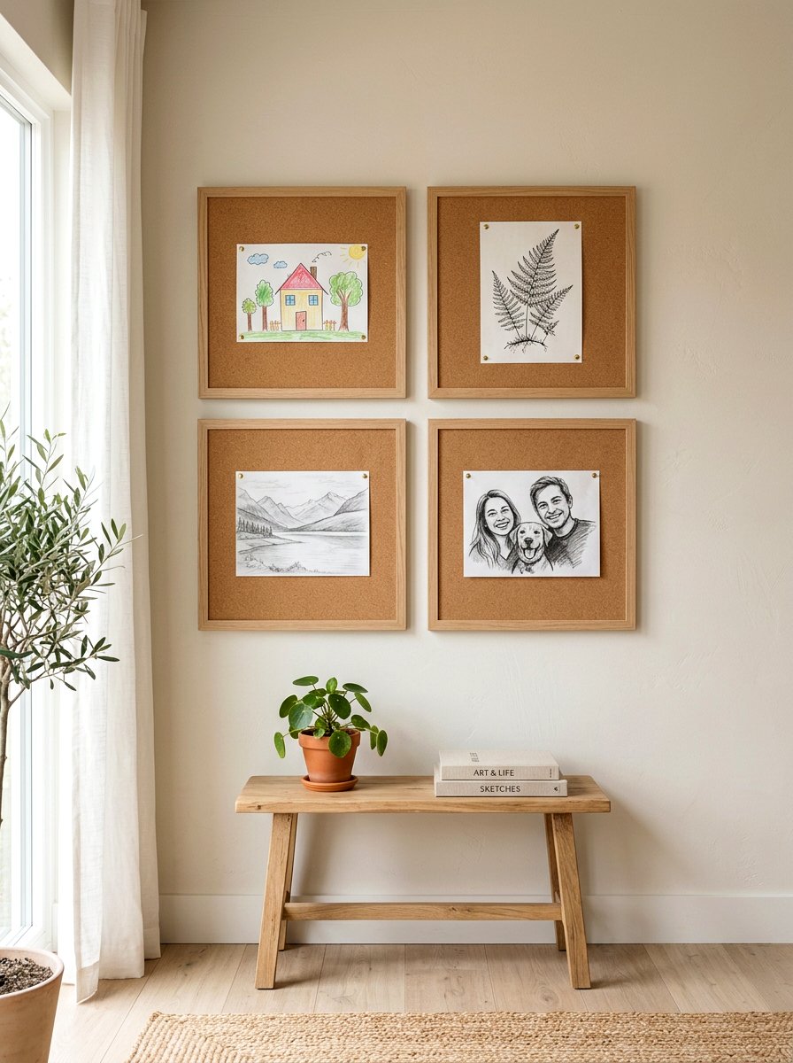 Framed Cork Tiles - 30 kids art display ideas