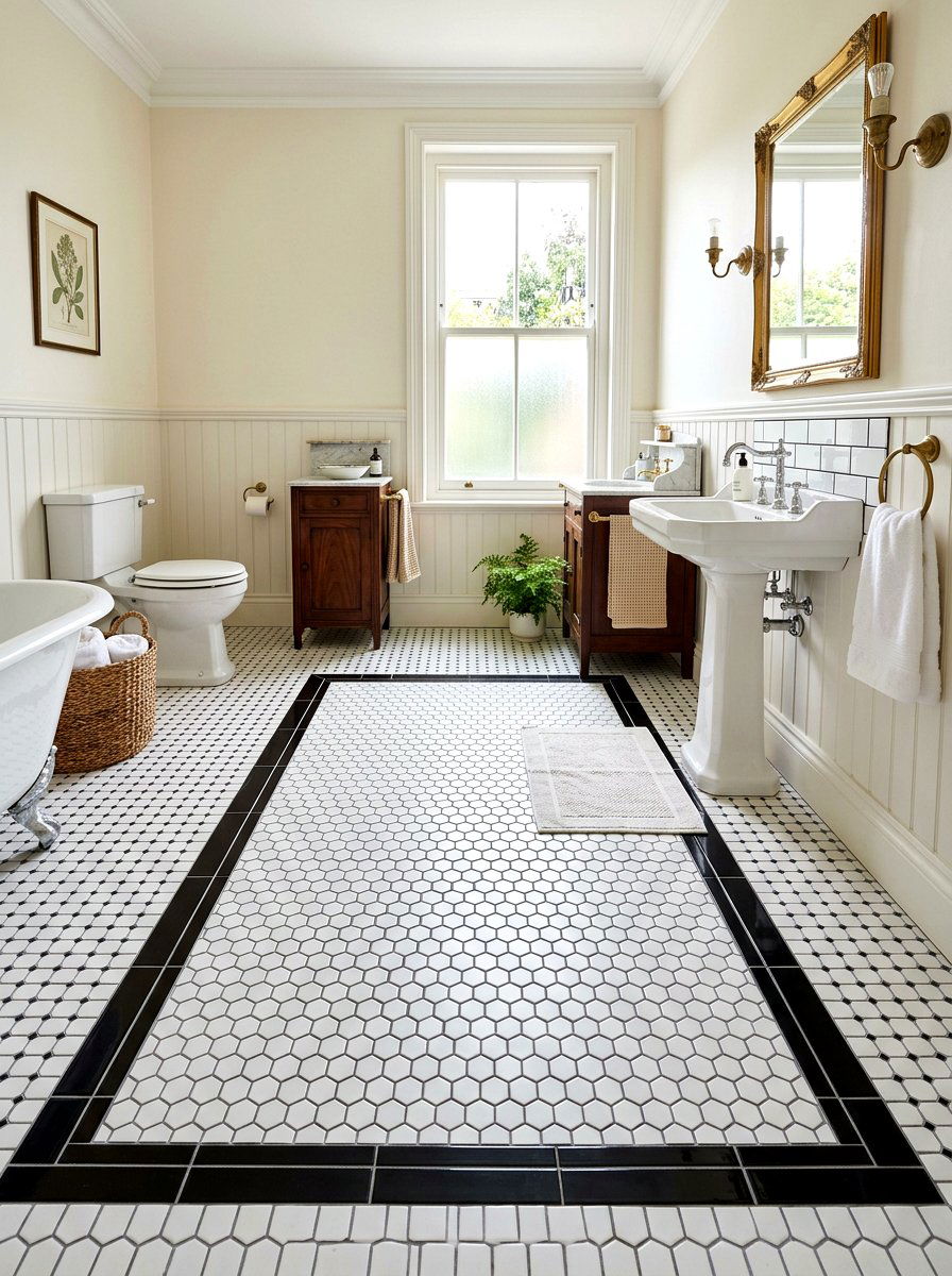 Framed Hexagon Tile Bathroom - 30 hex tile bathroom ideas
