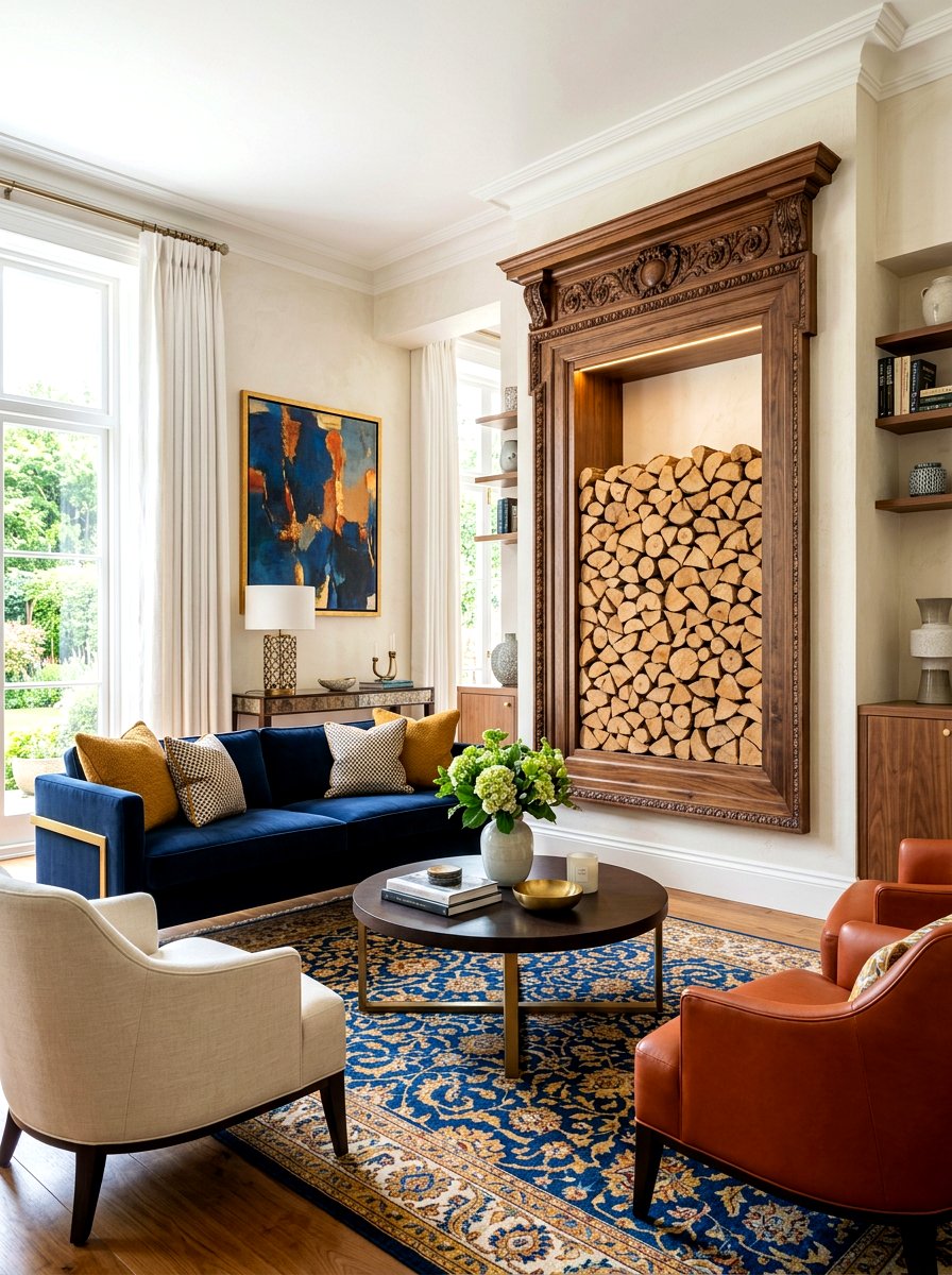 Framed In Wall Wood Display - 30 firewood storage wall ideas