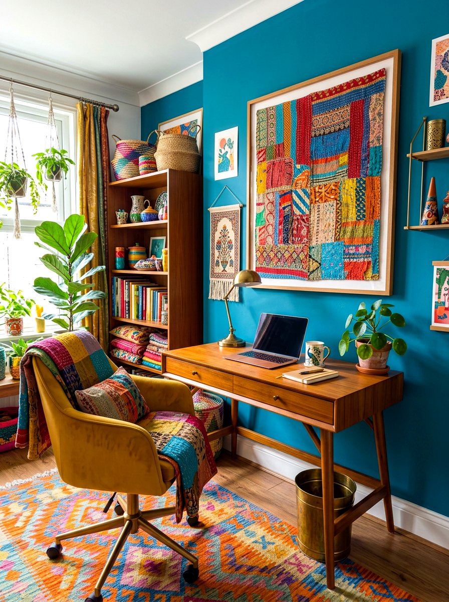 Framed Kantha Quilt Patch - 30 framed textile wall ideas