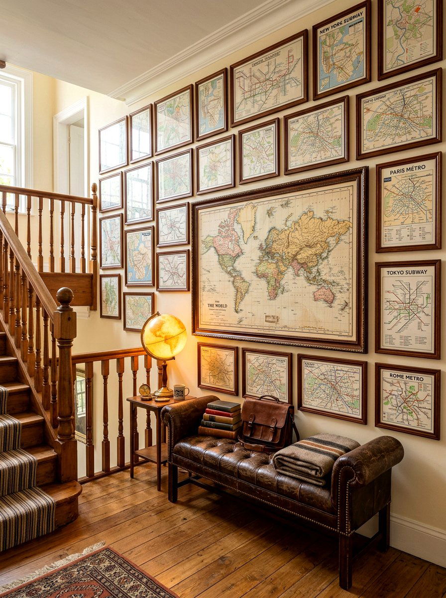 Framed Map Gallery Landing - 30 stair landing gallery ideas