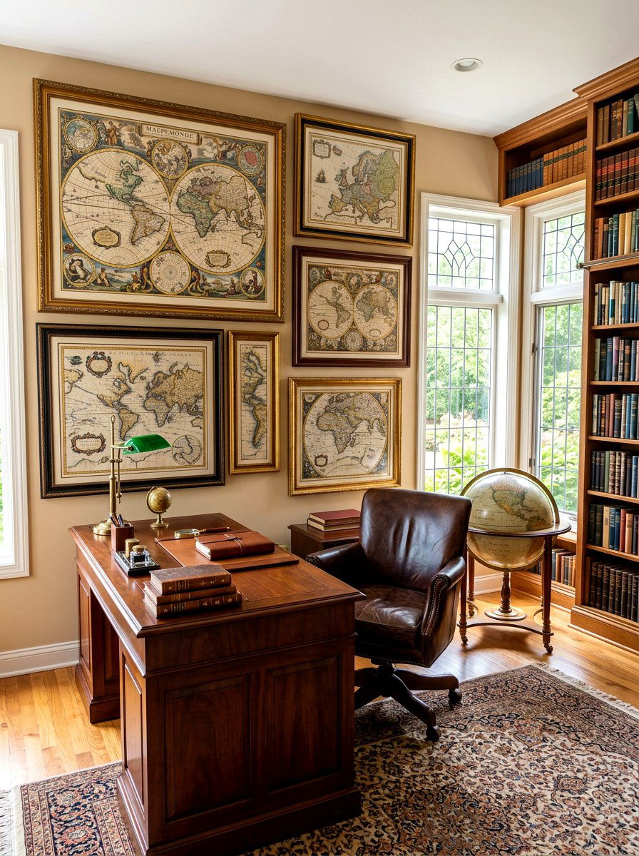 Framed Maps - 30 home office wall ideas