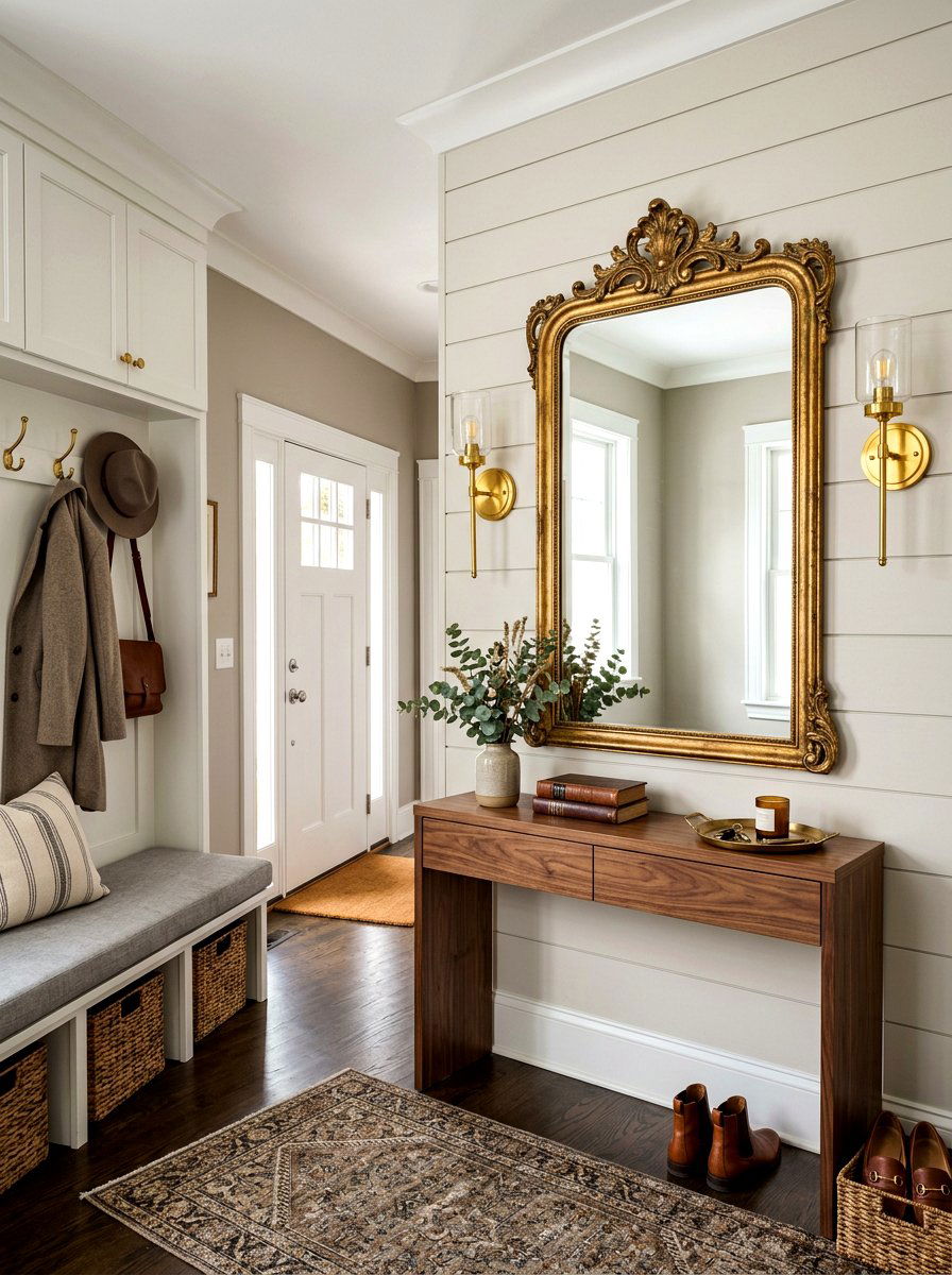 Framed Mirror Accents - 30 quiet luxury mudroom ideas