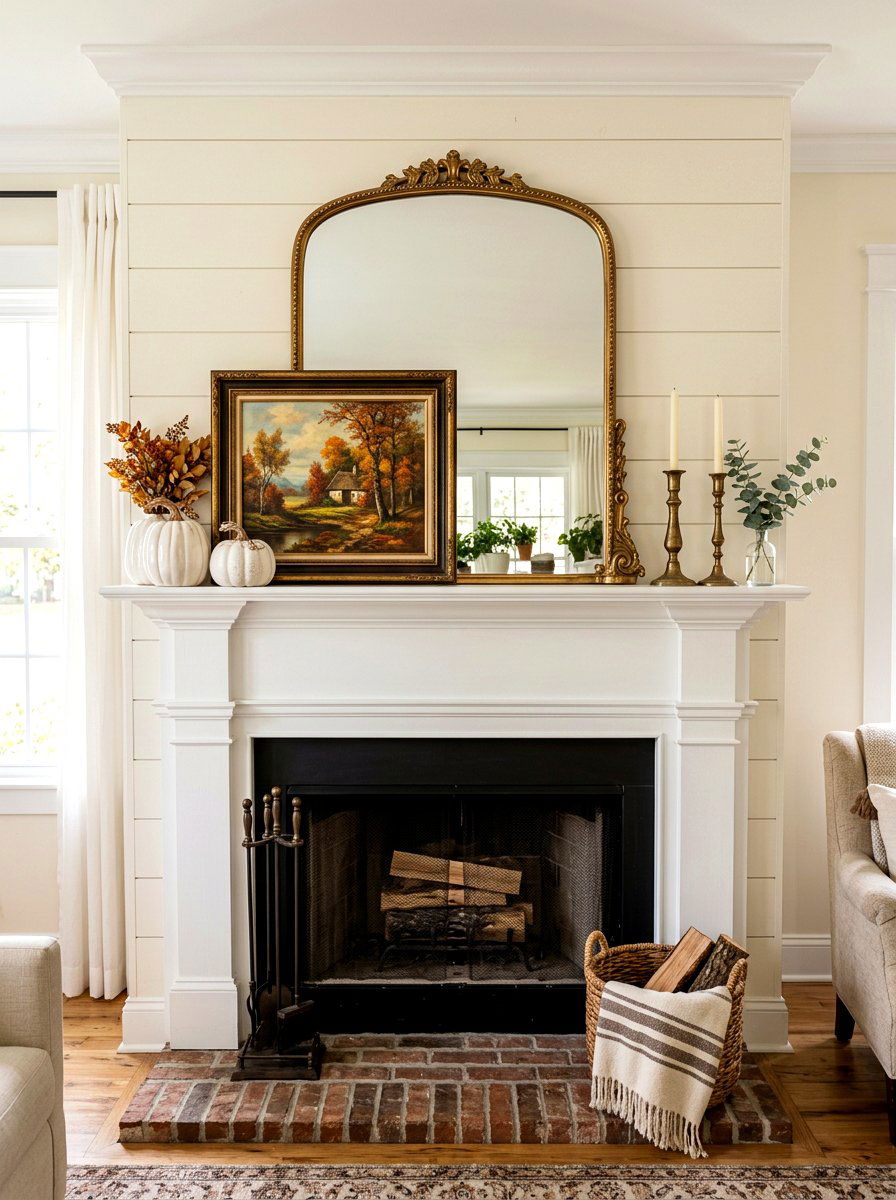 Framed Mirror Layering - 30 fall mantel layering ideas