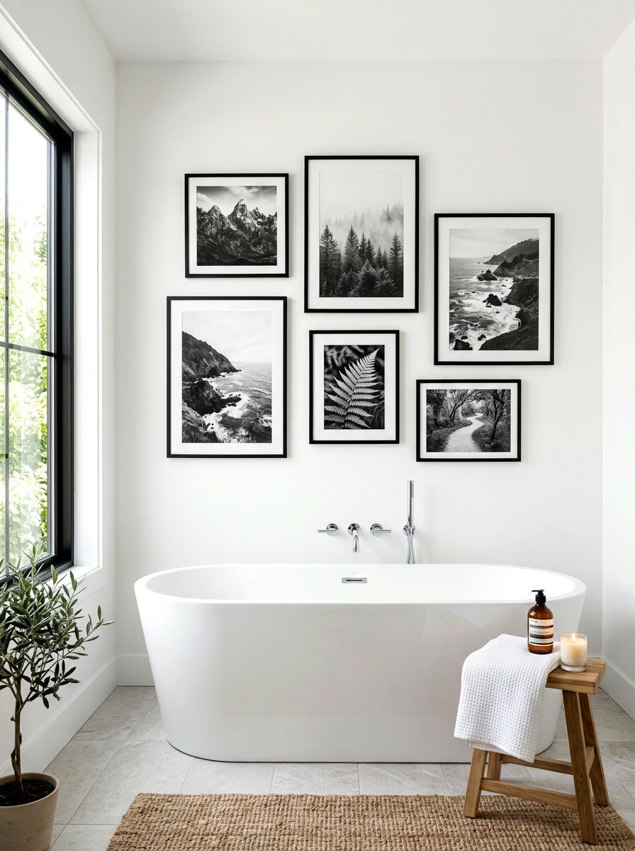 Framed Nature Photography - 30 winter bathroom styling ideas