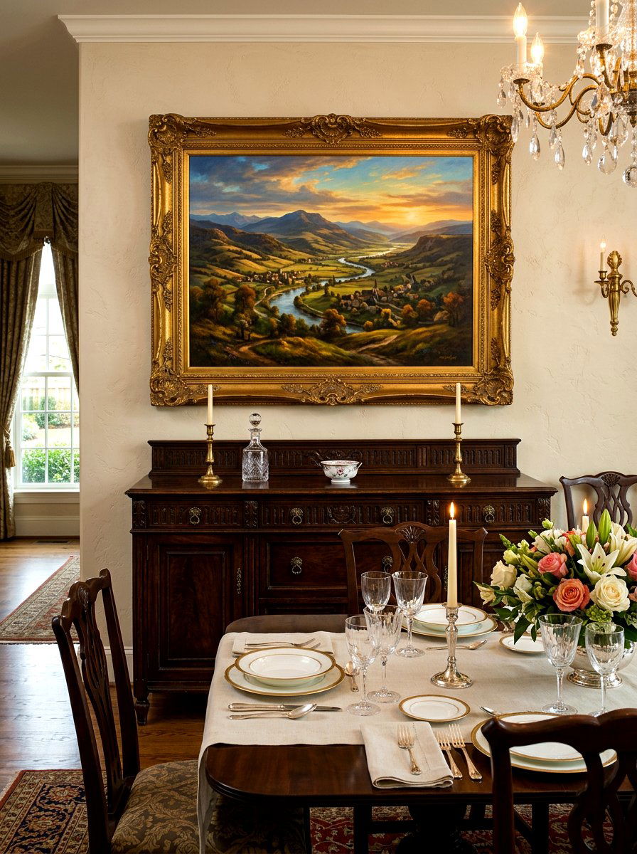 Framed Oil Painting - 30 warm traditional dining room ideas