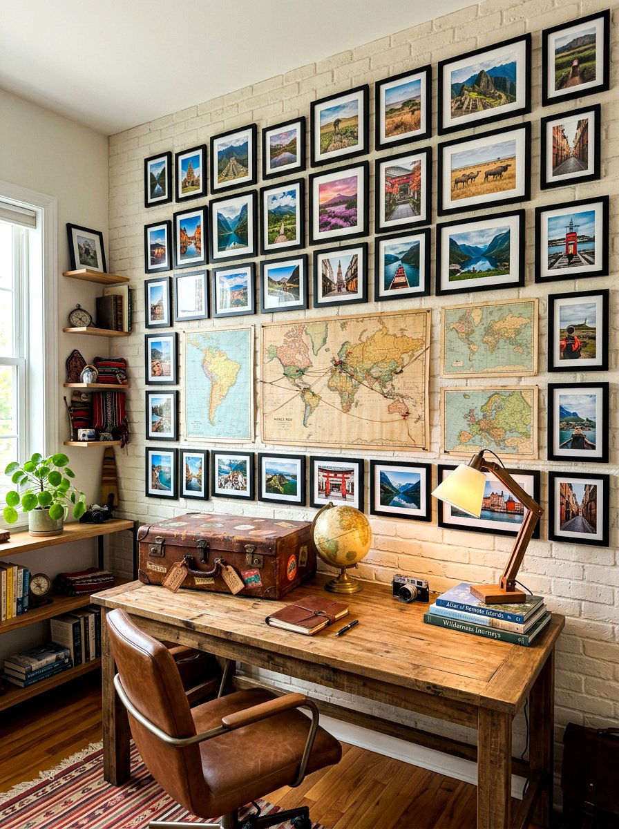 Framed Personal Travel Photos - 30 art wall office ideas