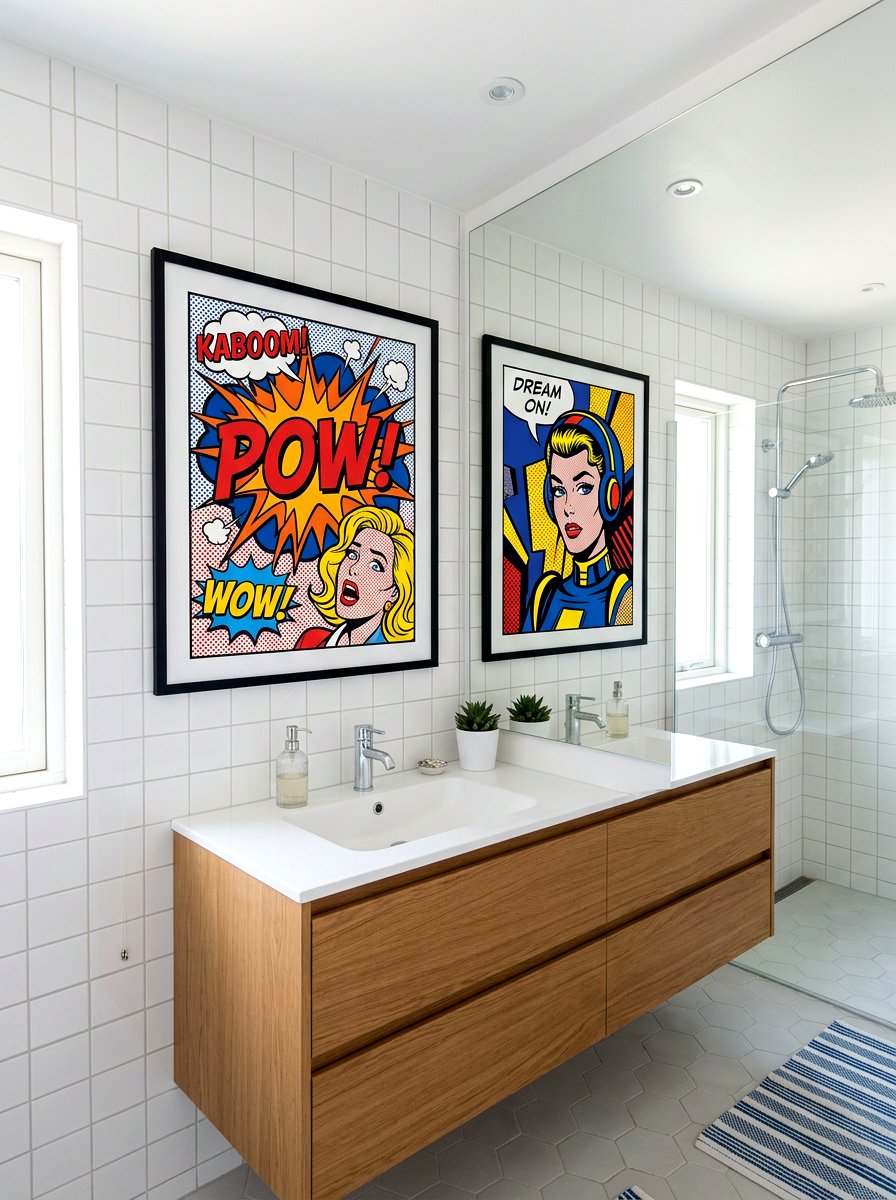 Framed Pop Art - 30 dopamine bathroom ideas