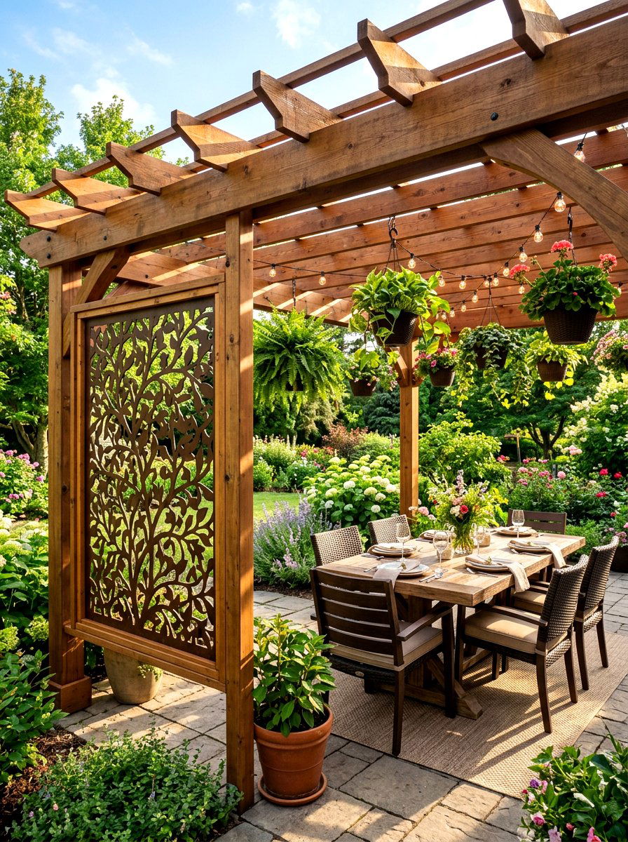 Framed Privacy Screen For Pergola - 30 laser cut privacy panel ideas