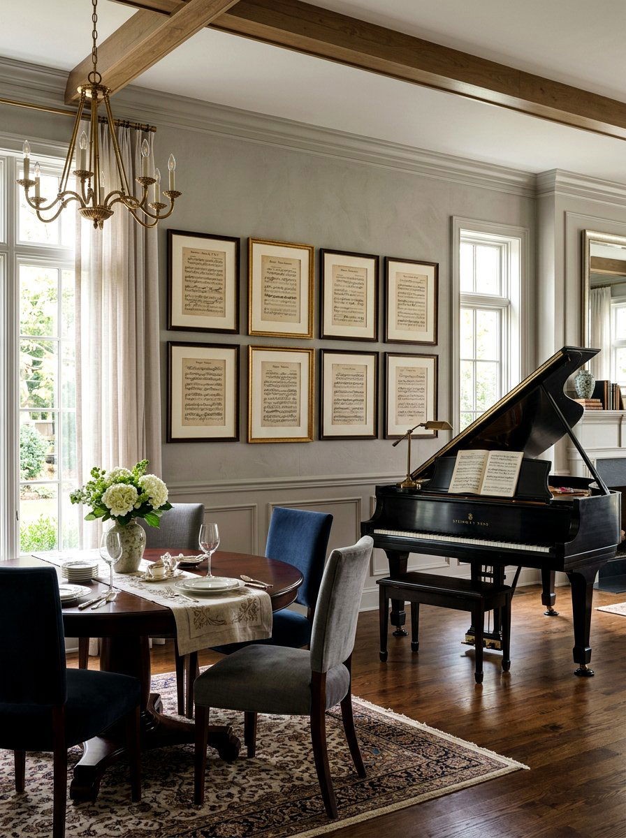 Framed Sheet Music - 30 dining room wall art ideas