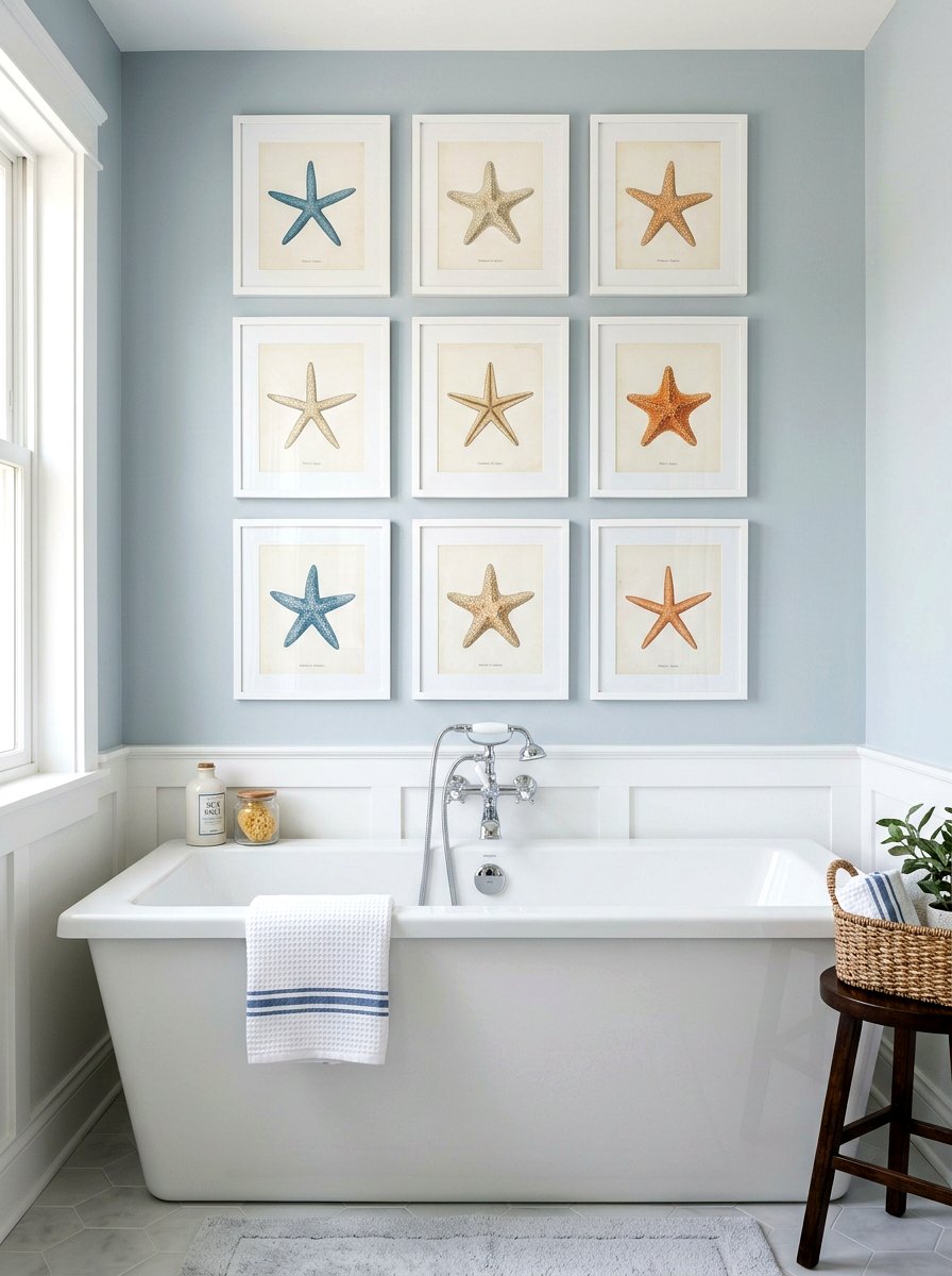 Framed Starfish Art - 30 seaside bathroom ideas