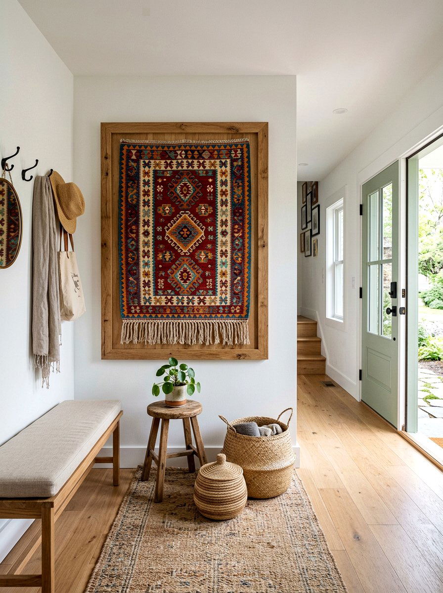 Framed Textile Foyer Decor - 30 art wall foyer ideas