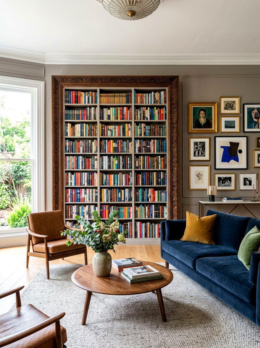 Framed Wall Of Books - 30 book wall living room ideas