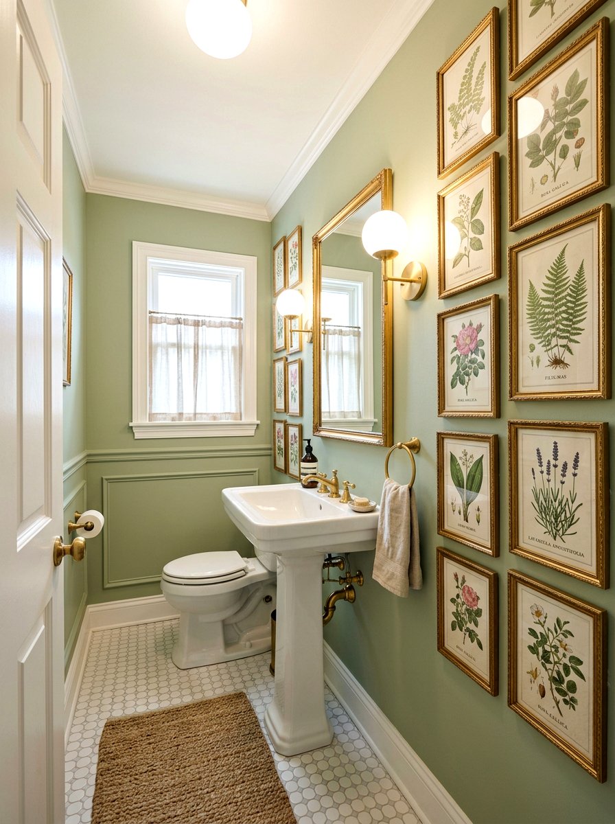 Framed botanical prints - 30 traditional powder room ideas