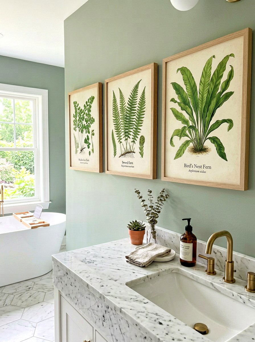 Framed botanical prints bathroom - 30 bathroom wall decor ideas