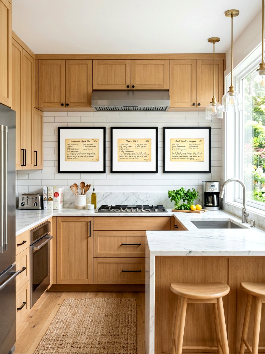 Framed family recipe kitchen art - 30 heirloom decor ideas