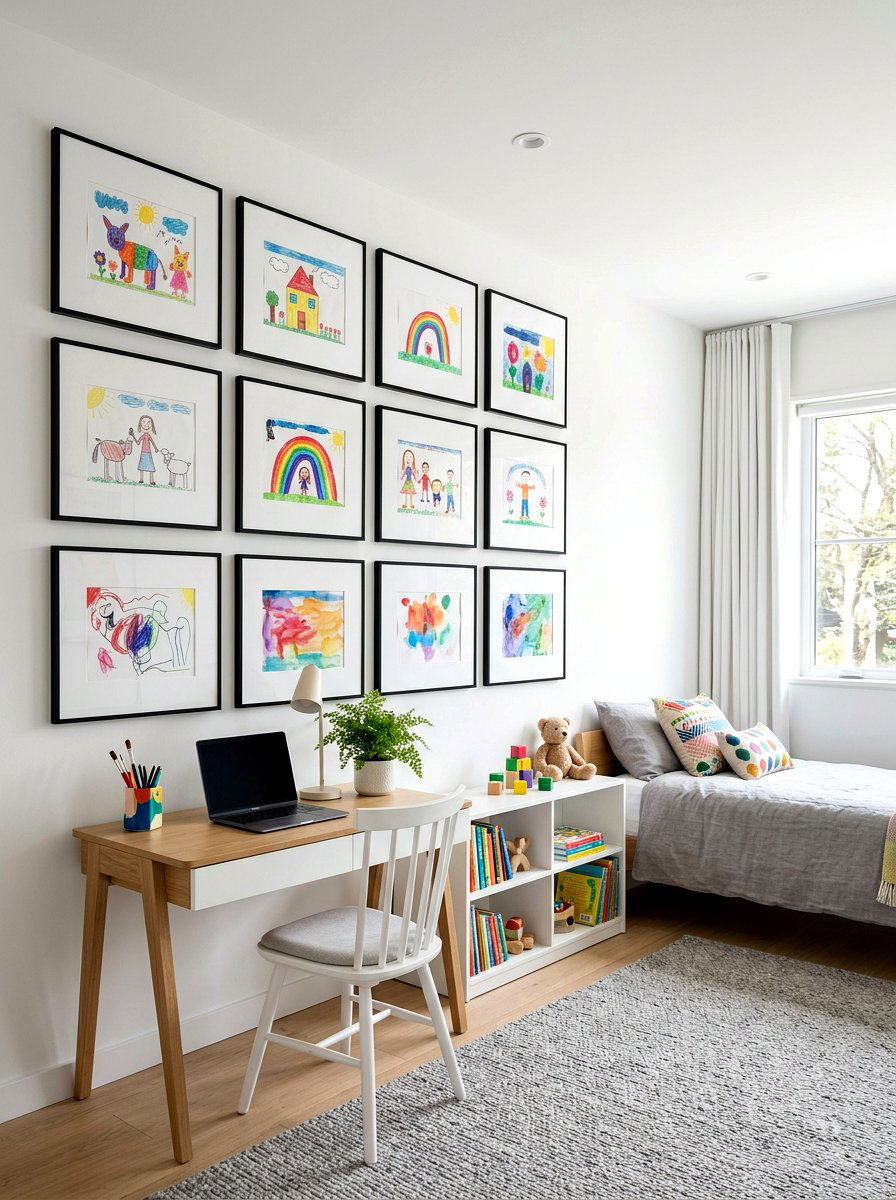 Framed kids masterpiece - 30 art wall kids room ideas