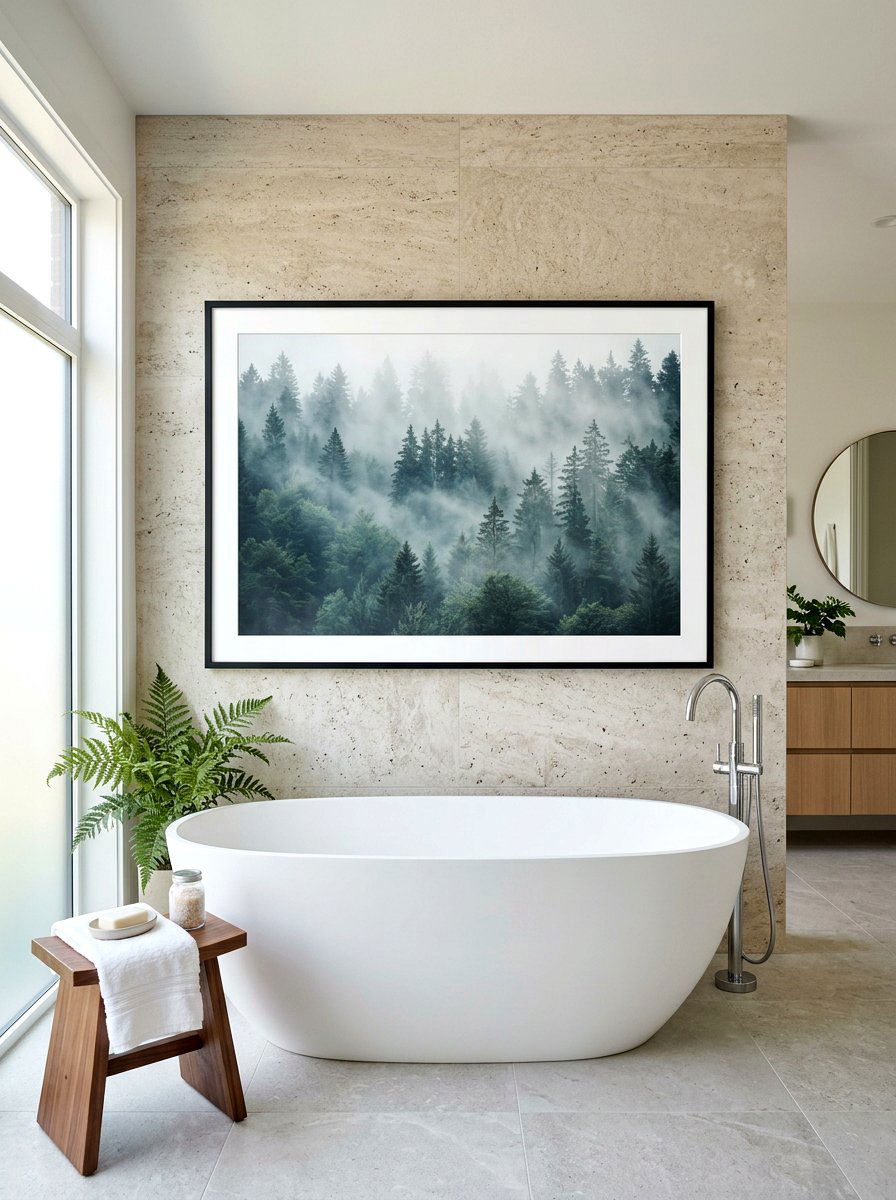 Framed landscape art bathroom - 30 bathroom wall decor ideas