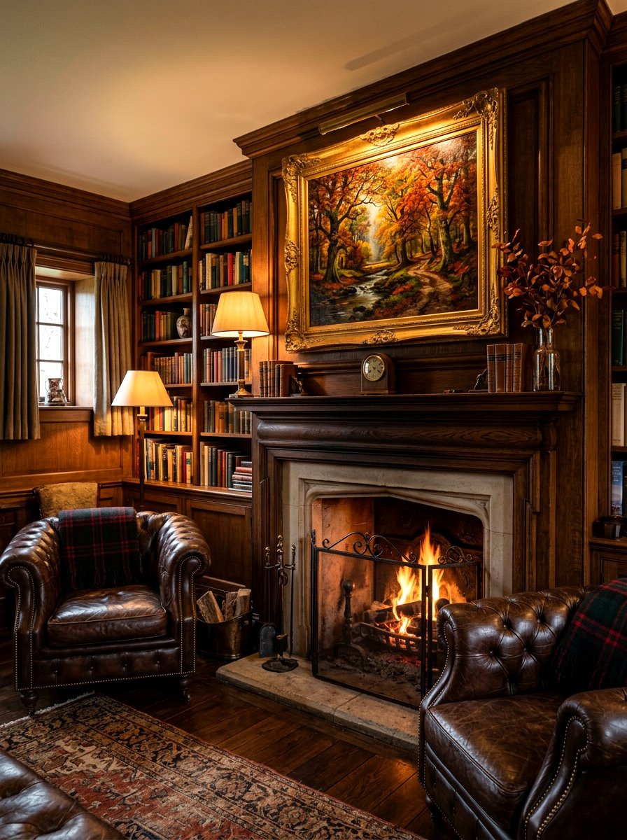 Framed landscape painting - 30 mantel shelfie ideas