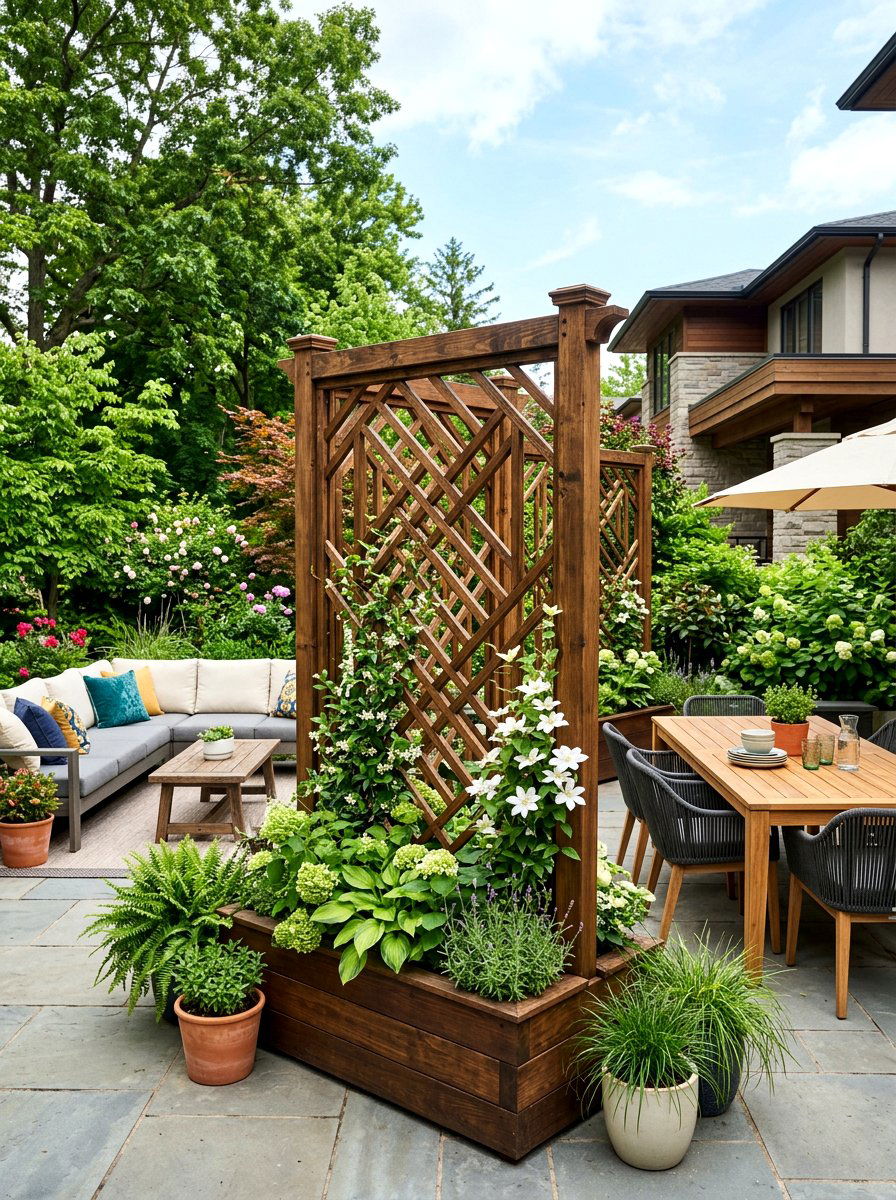 Framed lattice divider - 30 lattice screen patio ideas