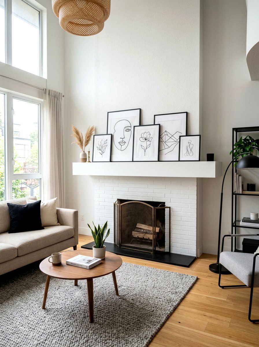 Framed line art - 30 mantel shelfie ideas