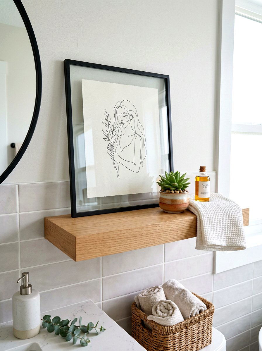Framed minimalist art - 30 spa shelf styling bathroom ideas
