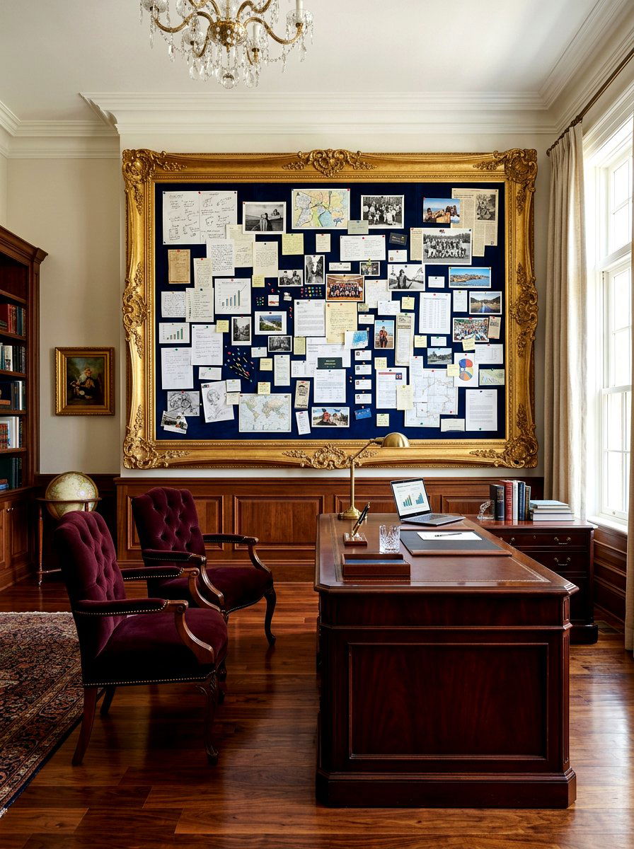 Framed oversized pinboard display - 30 pinboard office aesthetic ideas
