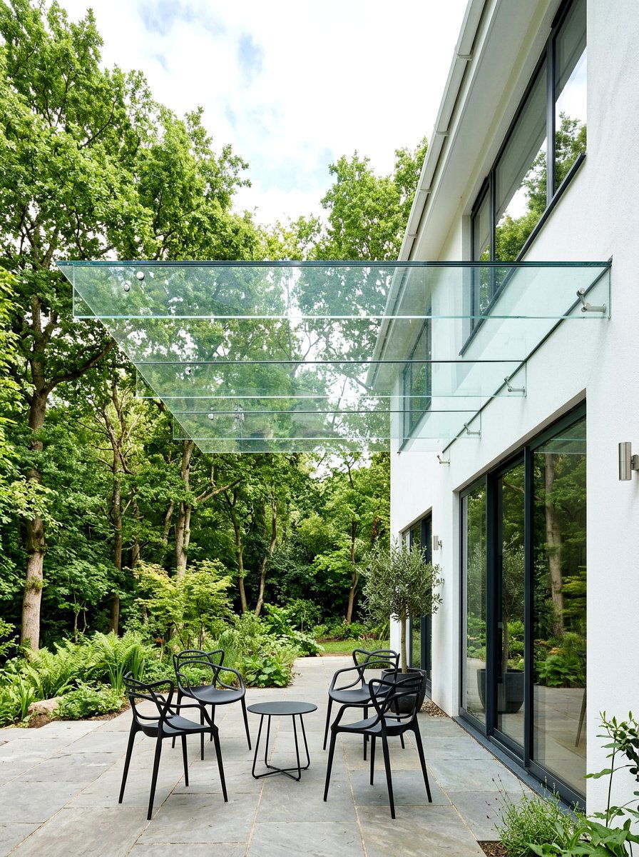 Frameless Glass Canopy Veranda - 30 transparent patio roof ideas